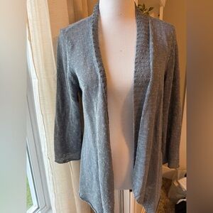 Eileen Fisher Linen Blend Open Cardigan Gray Lightweight Knit Size M